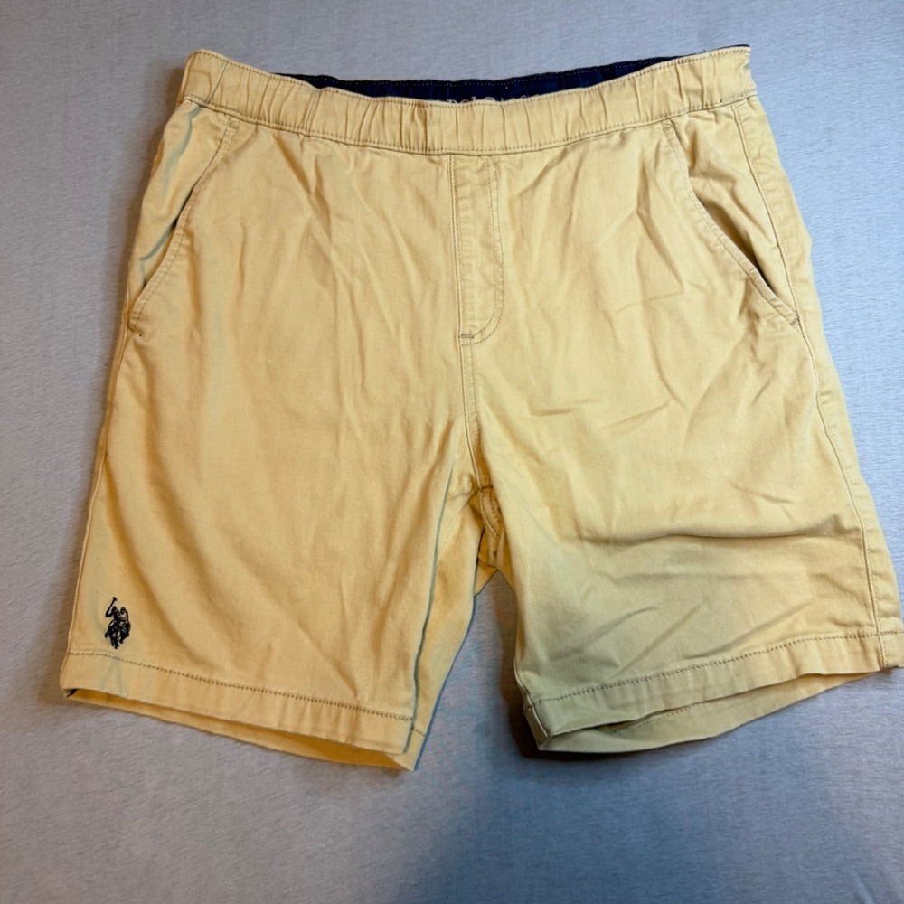 US Polo Assn Mens Activate Stretch Chino Shorts Tan Khaki Elastic Waist Size M